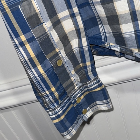 Hollister Blue and White Plaid Button Down snap Shirt large cotton - Picture 4 of 4